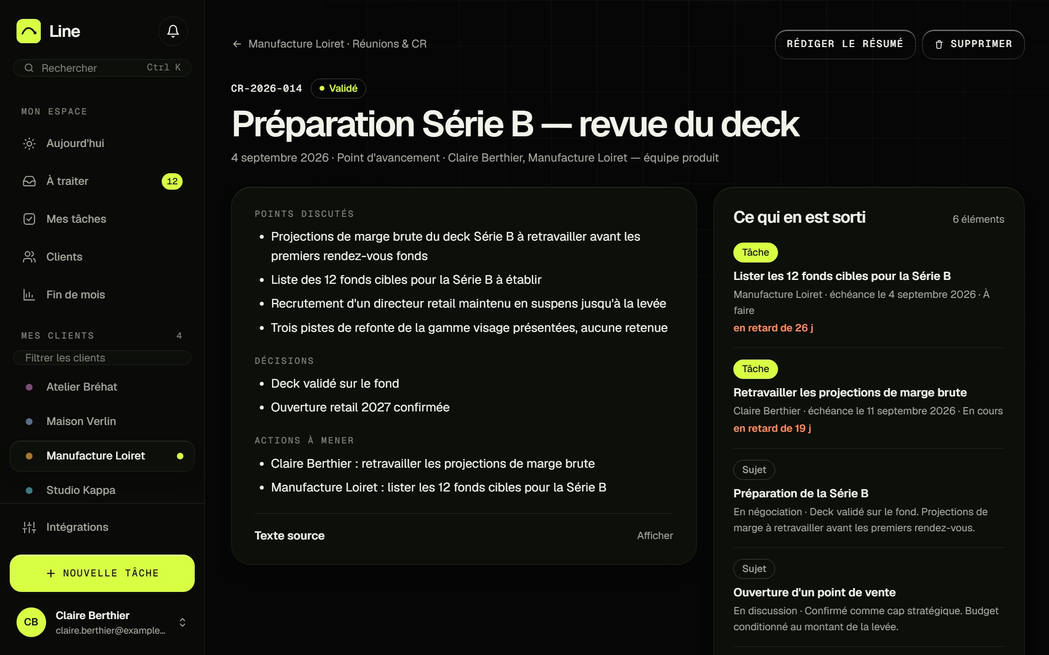 Écran de Line : Line suit après la réunion
