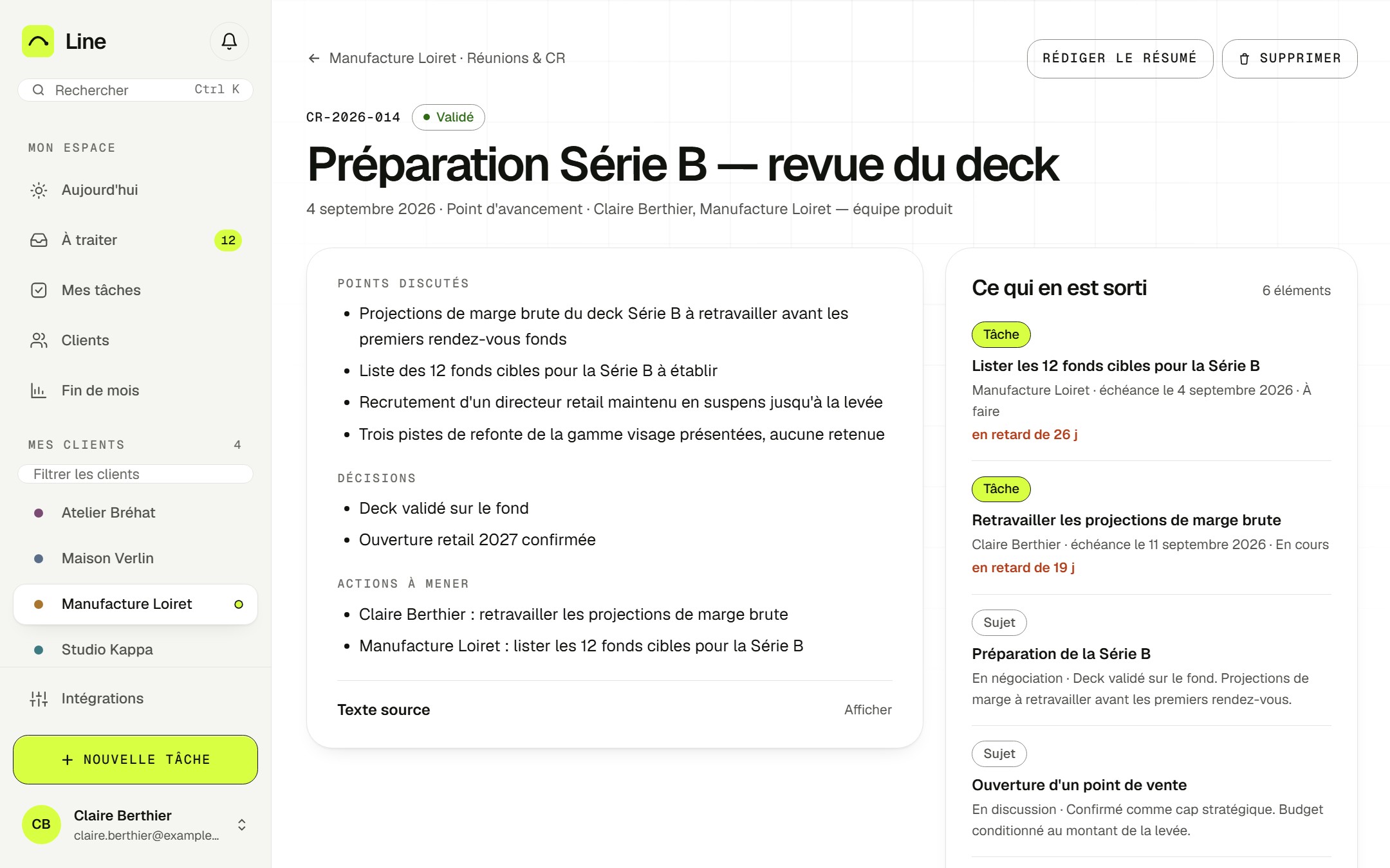 Écran de Line : Line suit après la réunion
