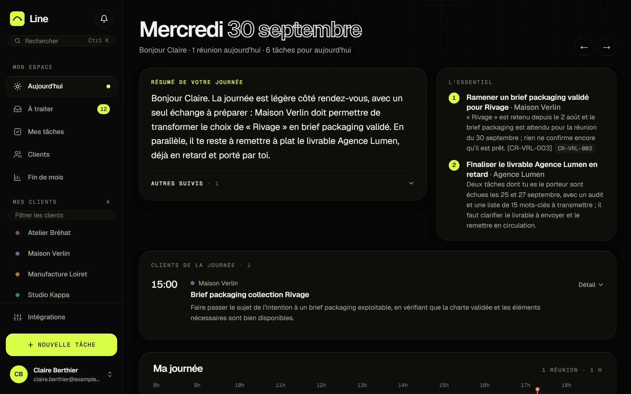 Écran de Line : Line prépare vos réunions