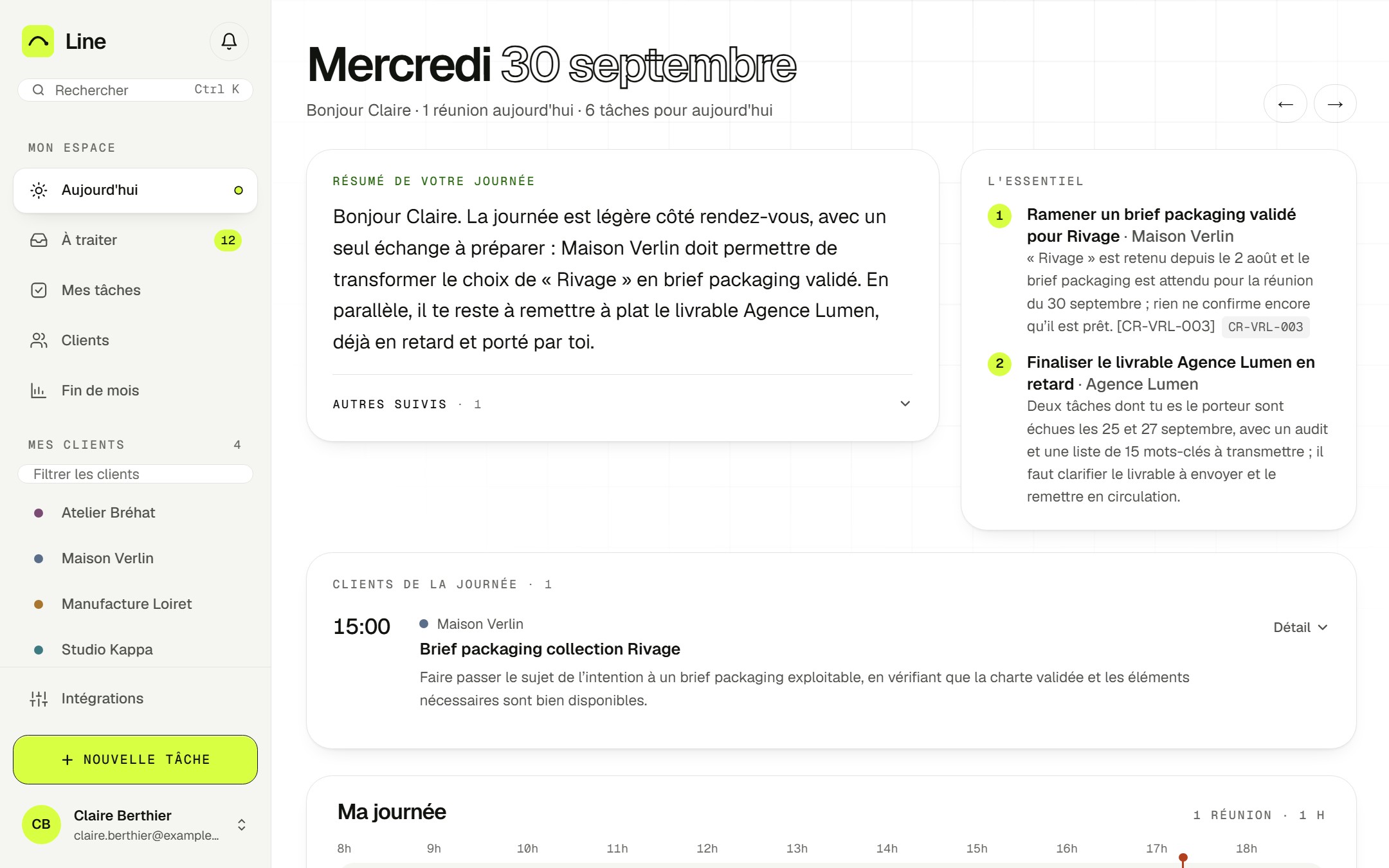 Écran de Line : Line prépare vos réunions