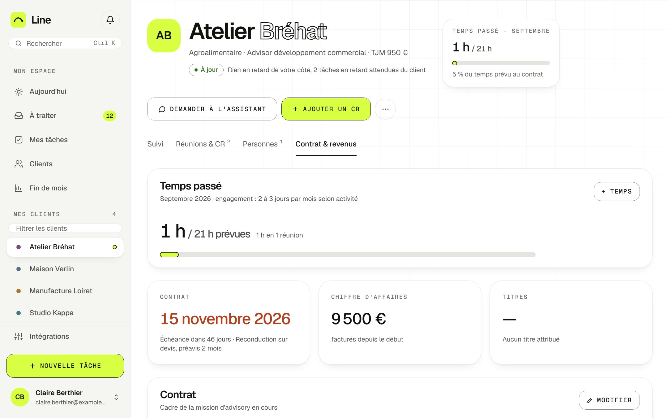 Écran de Line : Vos factures et vos contrats