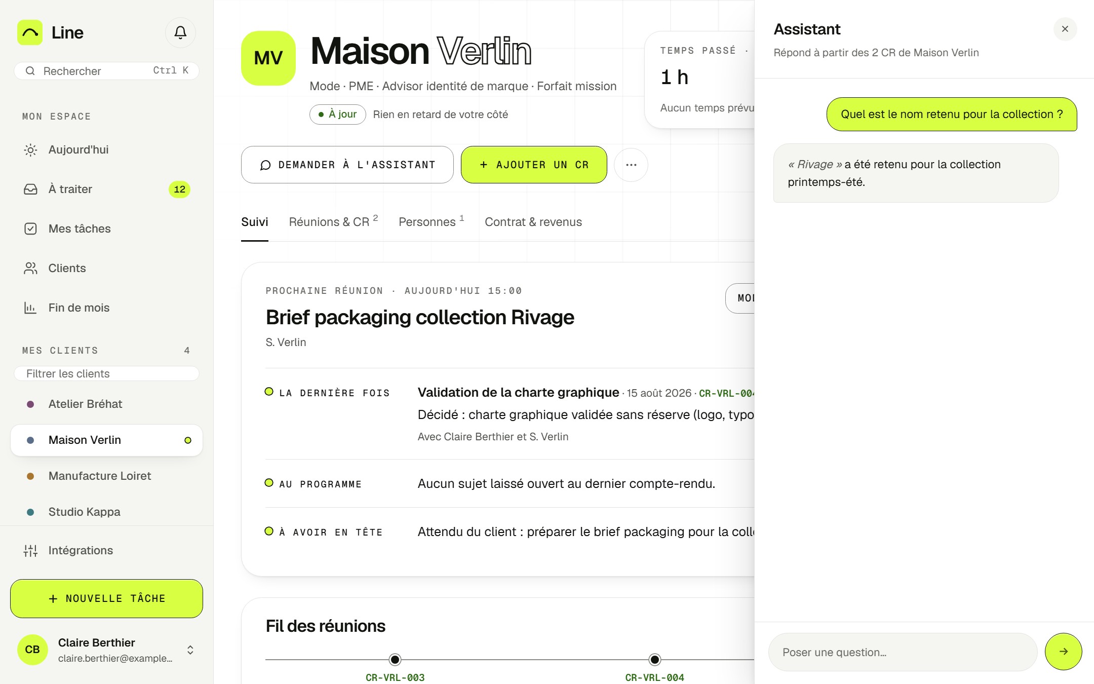 Écran de Line : Line vous répond pendant la réunion