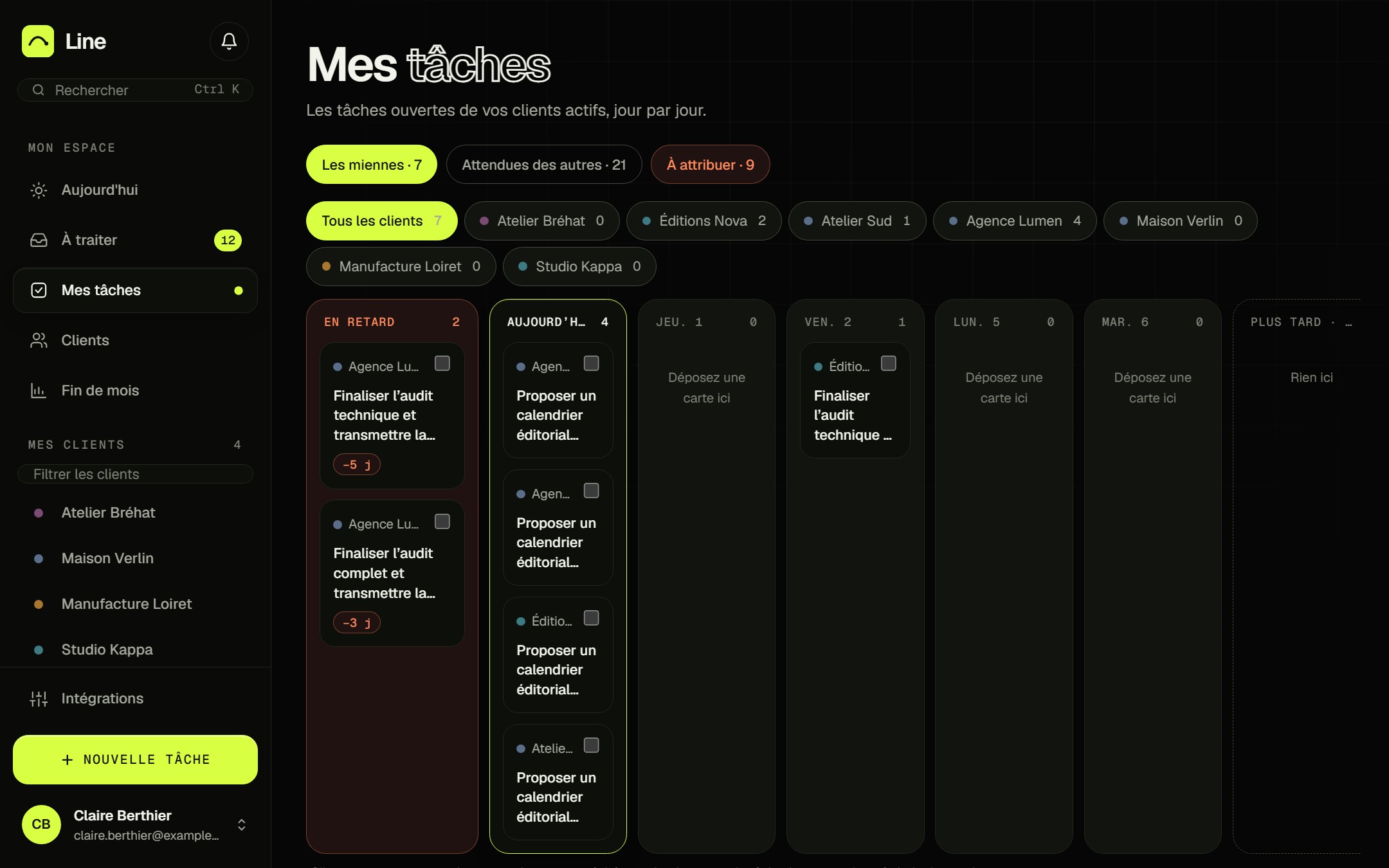 Écran de Line : Vos tâches et votre to-do
