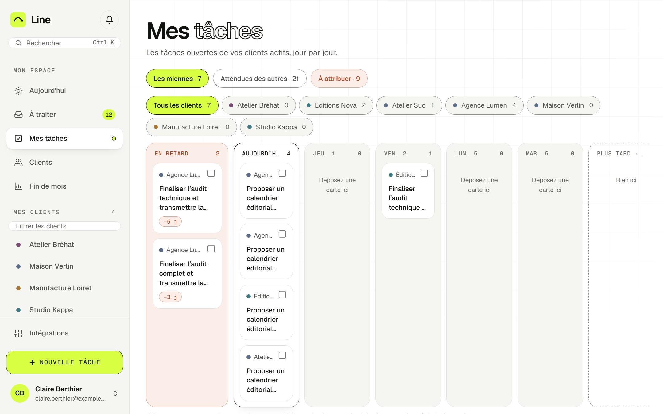 Écran de Line : Vos tâches et votre to-do